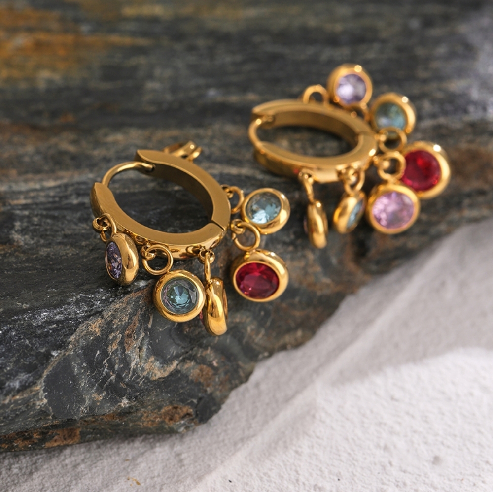 Exquisite Dangle Colourful Diamonds Hoop Earrings